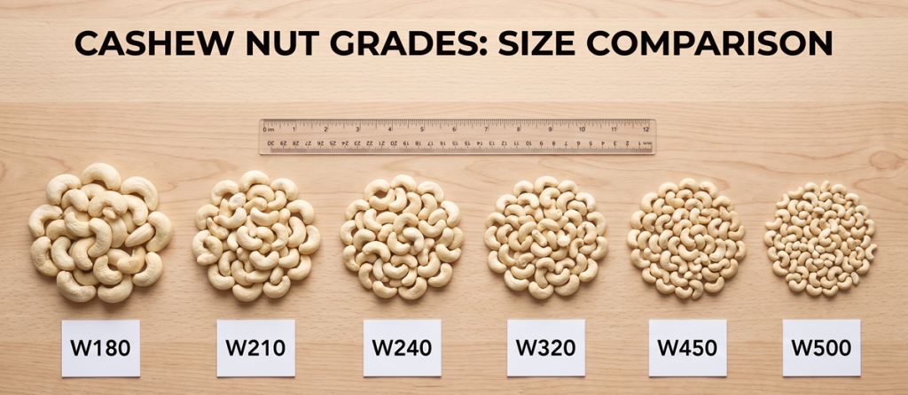 cashew nuts size